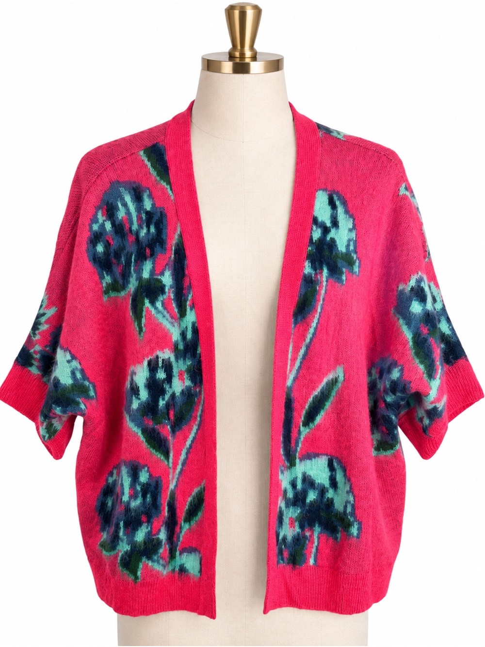 Maeve by Anthropologie Women's Pink Floral Open-Front Sweater Cardigan